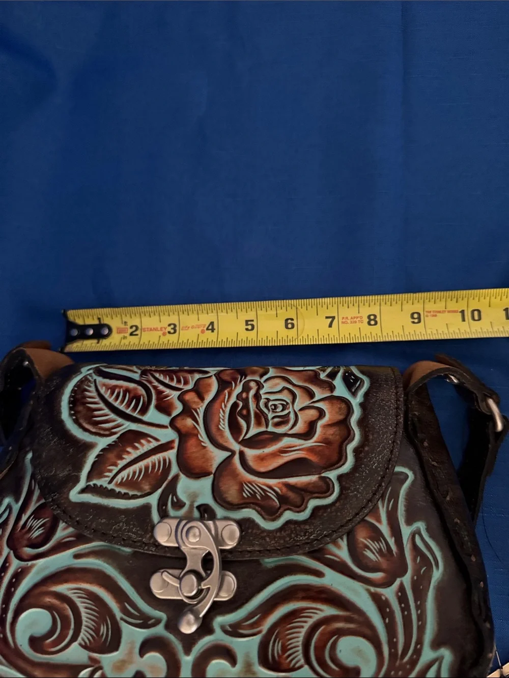 Patricia Nash Rose Tooled Floral Leather Crossbody Bag - Brown & Turquoise NWT